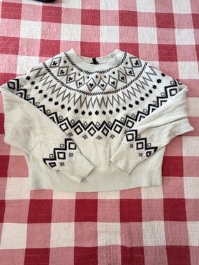 Express Cream Crewneck Sweater with Black Fair Isle Pattern women’s size S